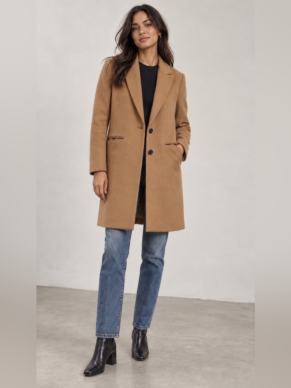 Zara Camel Tan Tailored Longline Coat Blazer Minimalist Chic Small